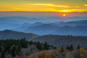 blue ridge mountains at sunet