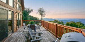 the view from a deck attached to a Blowing Rock home, looking out over the mountains